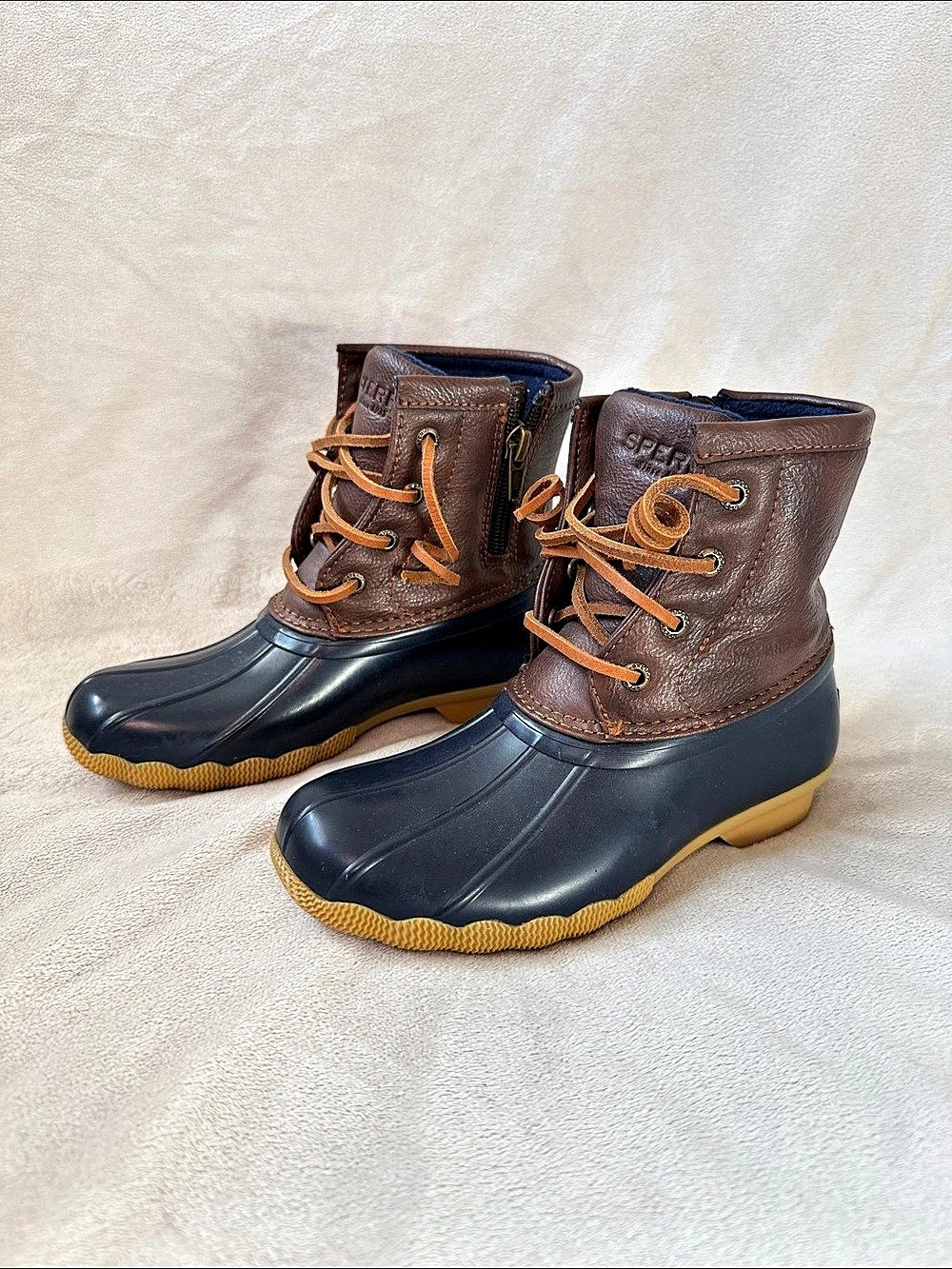 Sperry Saltwater Boot Girls US 13M Brown Navy Saltwater Boots